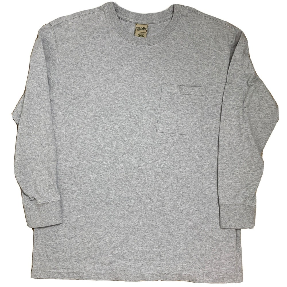 Men’s L Top Long Sleeve Pullover Gray Crewneck Casual Henley Scandia Woods EUC